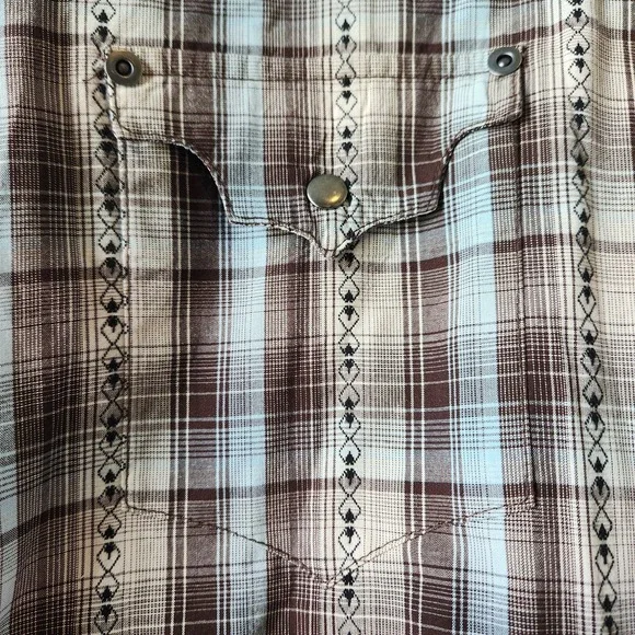 Panhandle Slim Brooks & Dunn Mens Medium Brown Blue Western Button Down Up Shirt - Picture 5 of 11